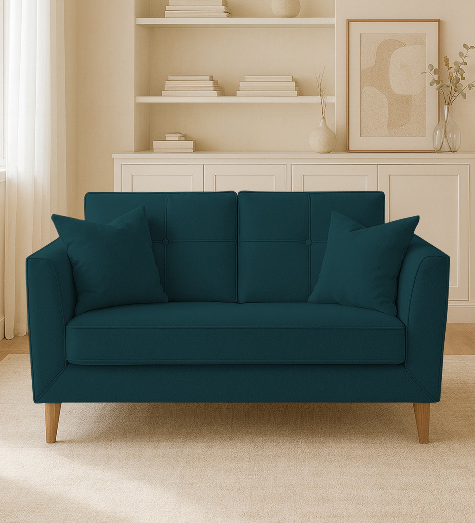 Nestin Velvet 2 Seater Sofa In Arabian Green Colour