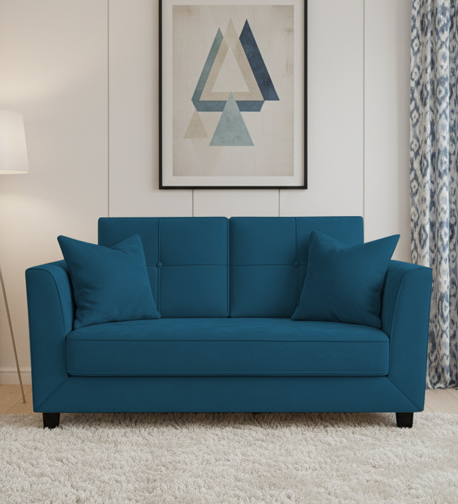 Nestin Velvet 2 Seater Sofa In Azura Blue Colour