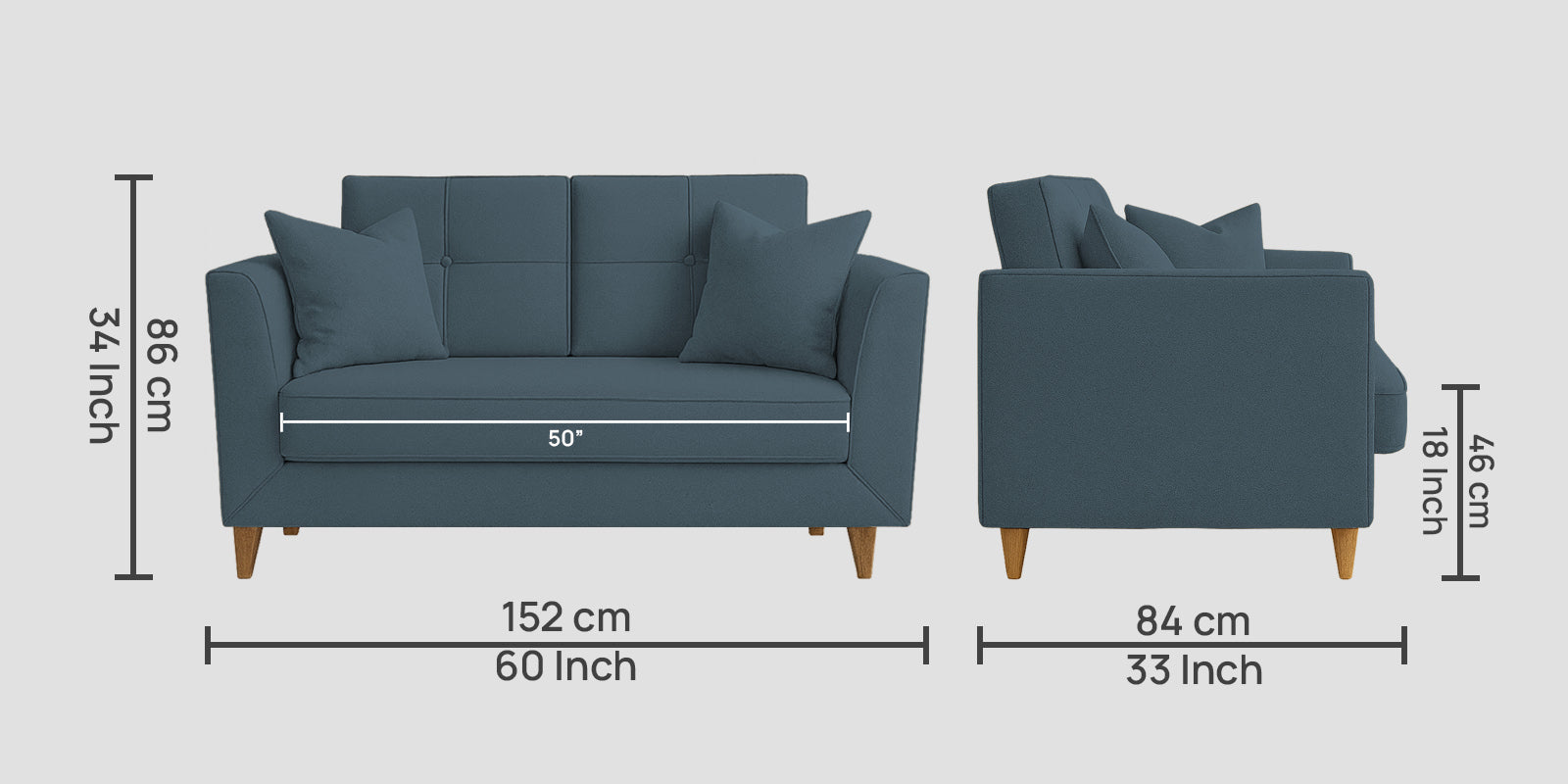 Nestin Velvet 2 Seater Sofa In Oxford Blue Colour