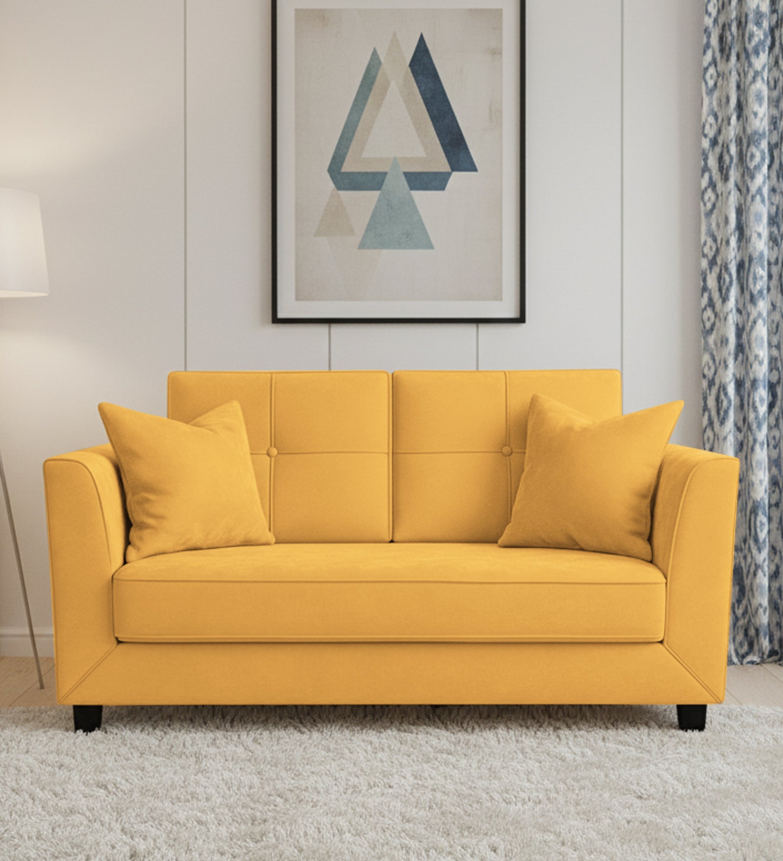 Nestin Velvet 2 Seater Sofa In Turmeric Yellow Colour