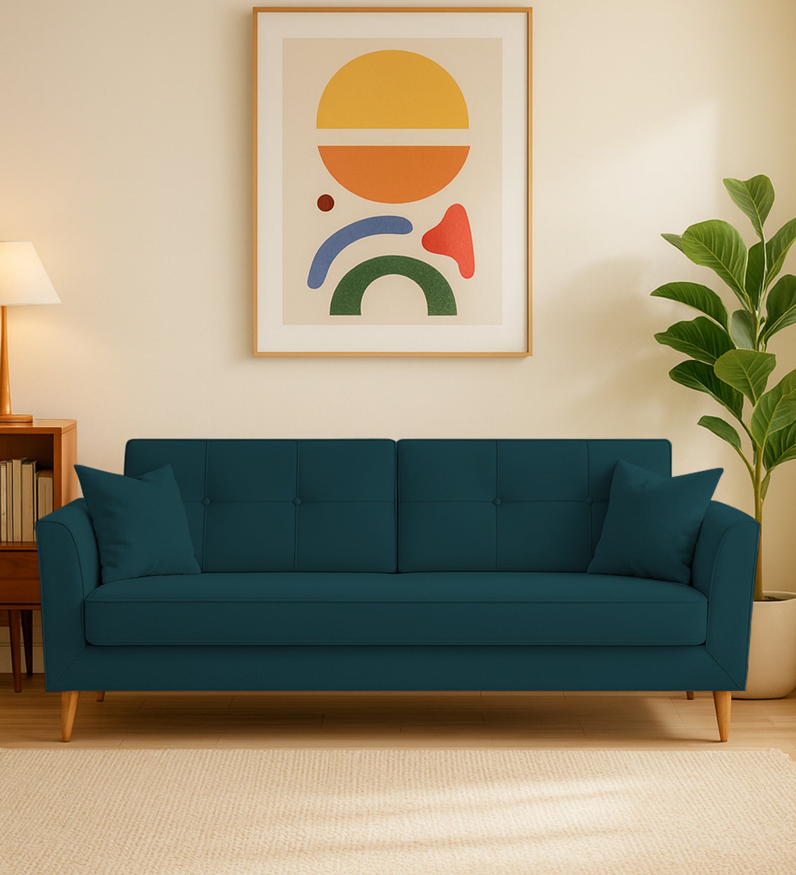 Nestin Velvet 3 Seater Sofa In Arabian Green Colour