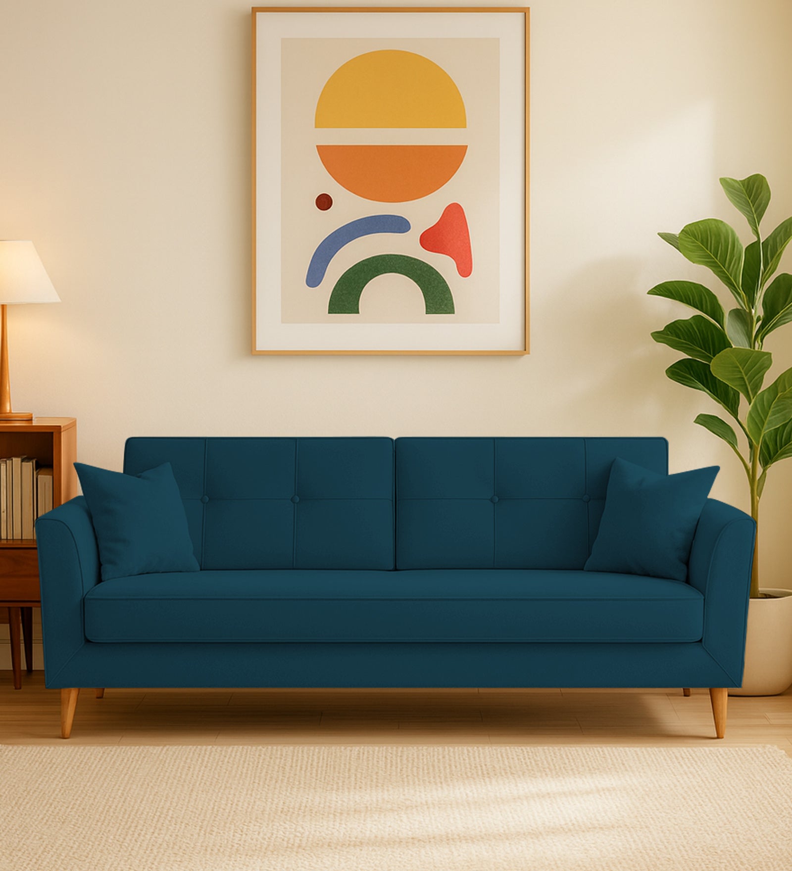 Nestin Velvet 3 Seater Sofa In Azura Blue Colour