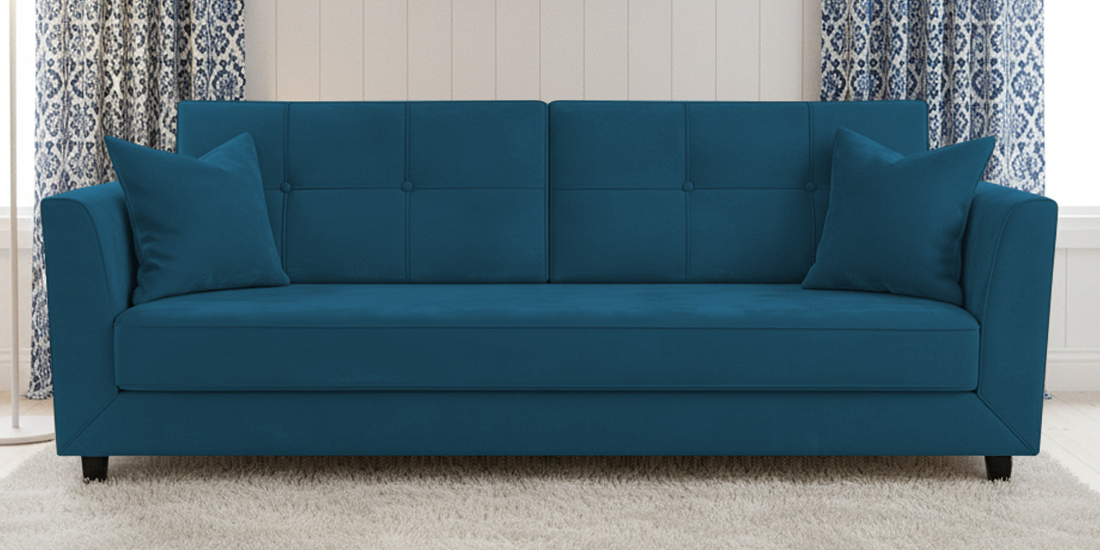 Nestin Velvet 3 Seater Sofa In Azura Blue Colour - Febonic Living