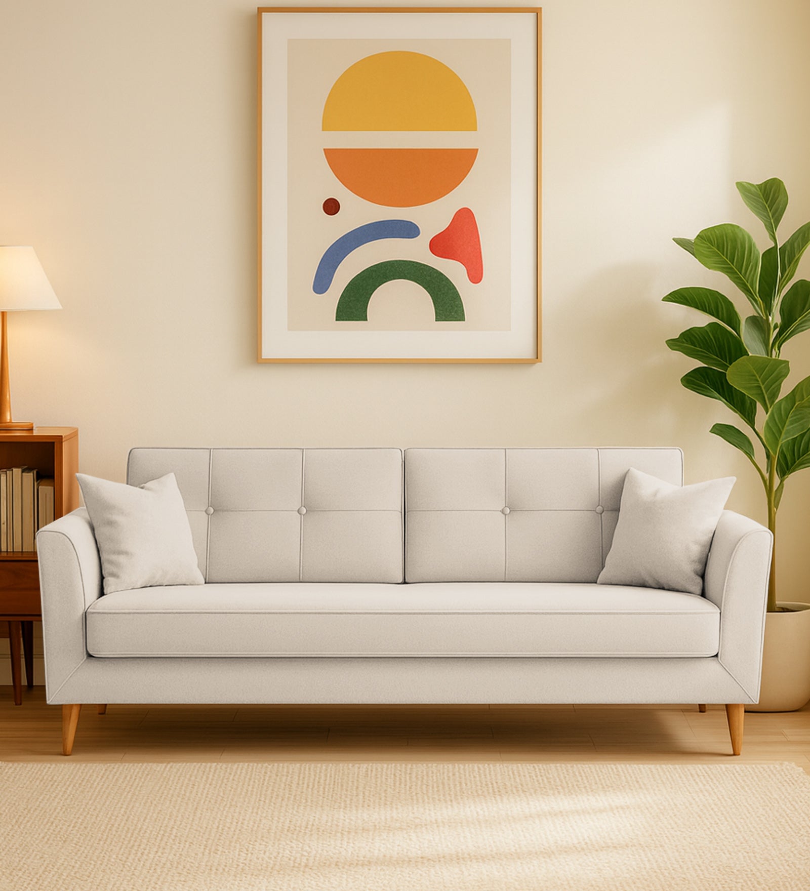 Nestin Velvet 3 Seater Sofa In Camel Beige Colour