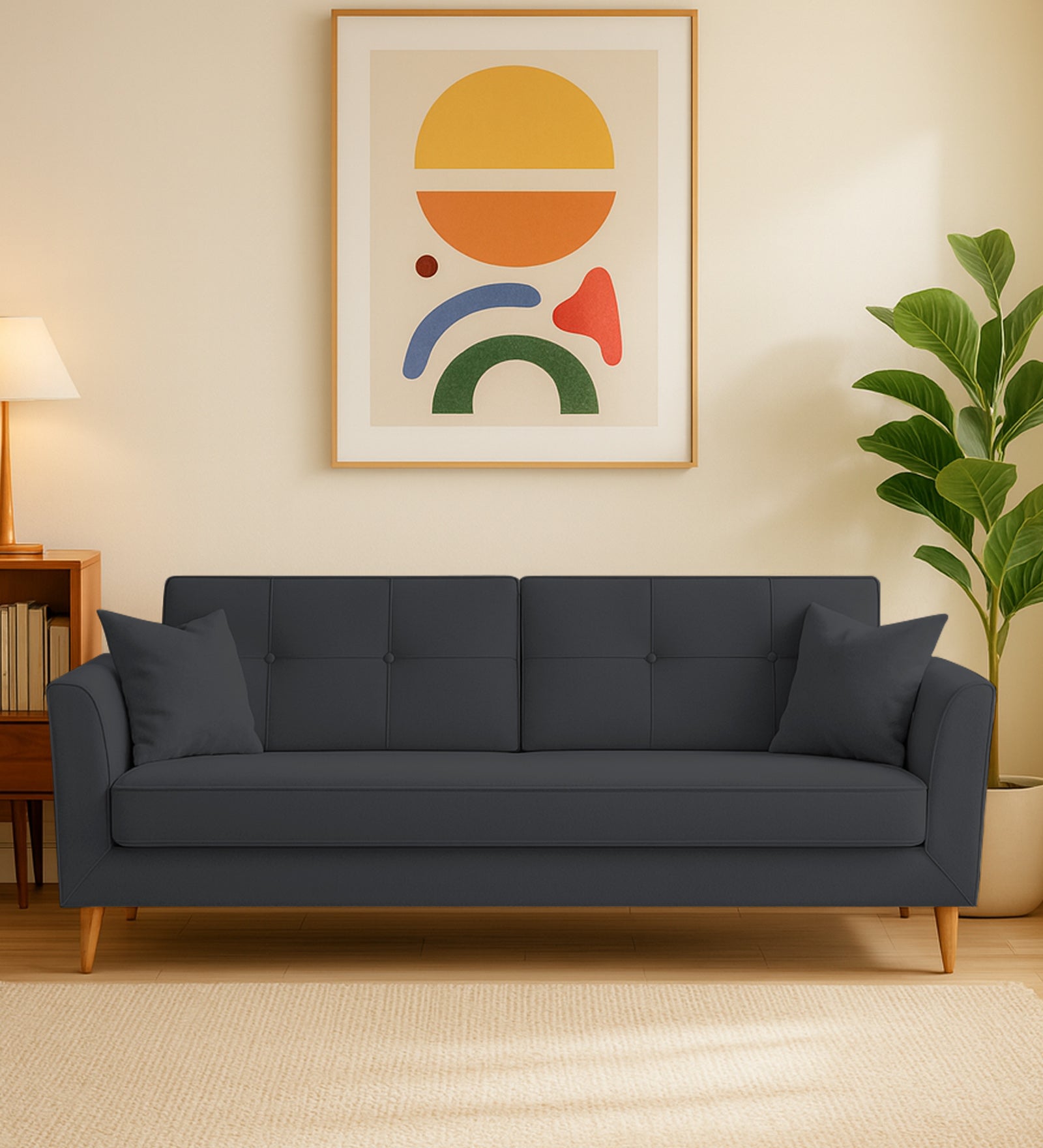 Nestin Velvet 3 Seater Sofa In Davy Grey Colour