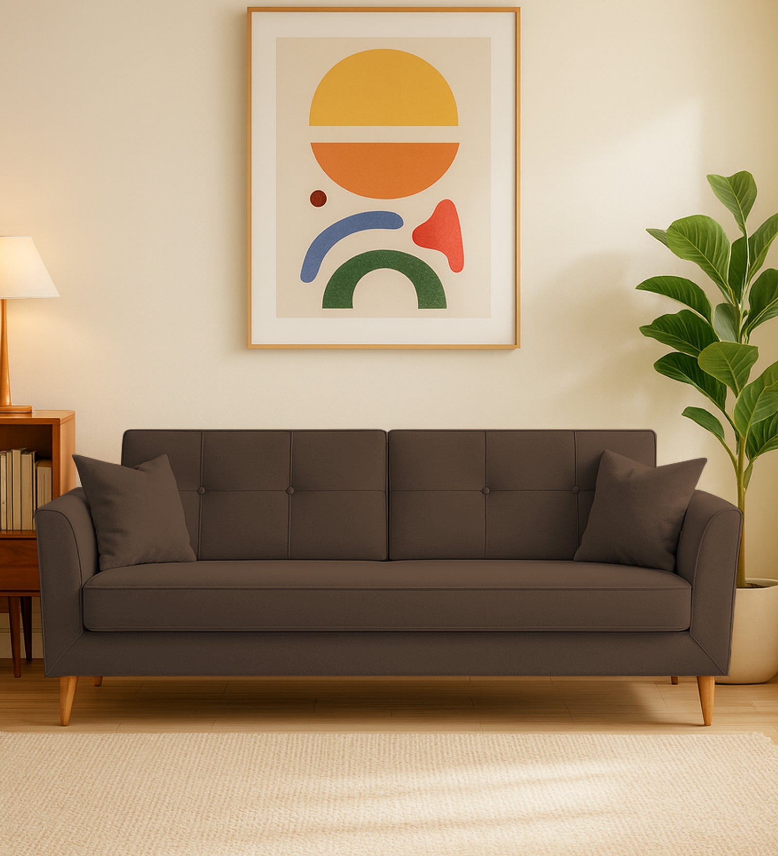 Nestin Velvet 3 Seater Sofa In Mocha Brown Colour