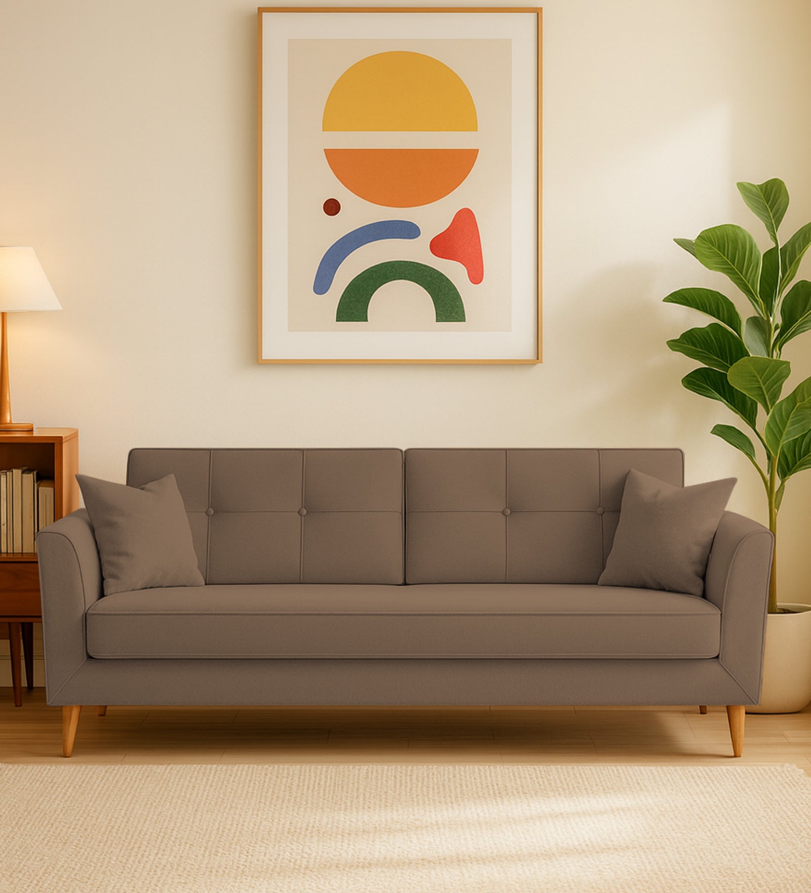 Nestin Velvet 3 Seater Sofa In Mocha Mouse Colour