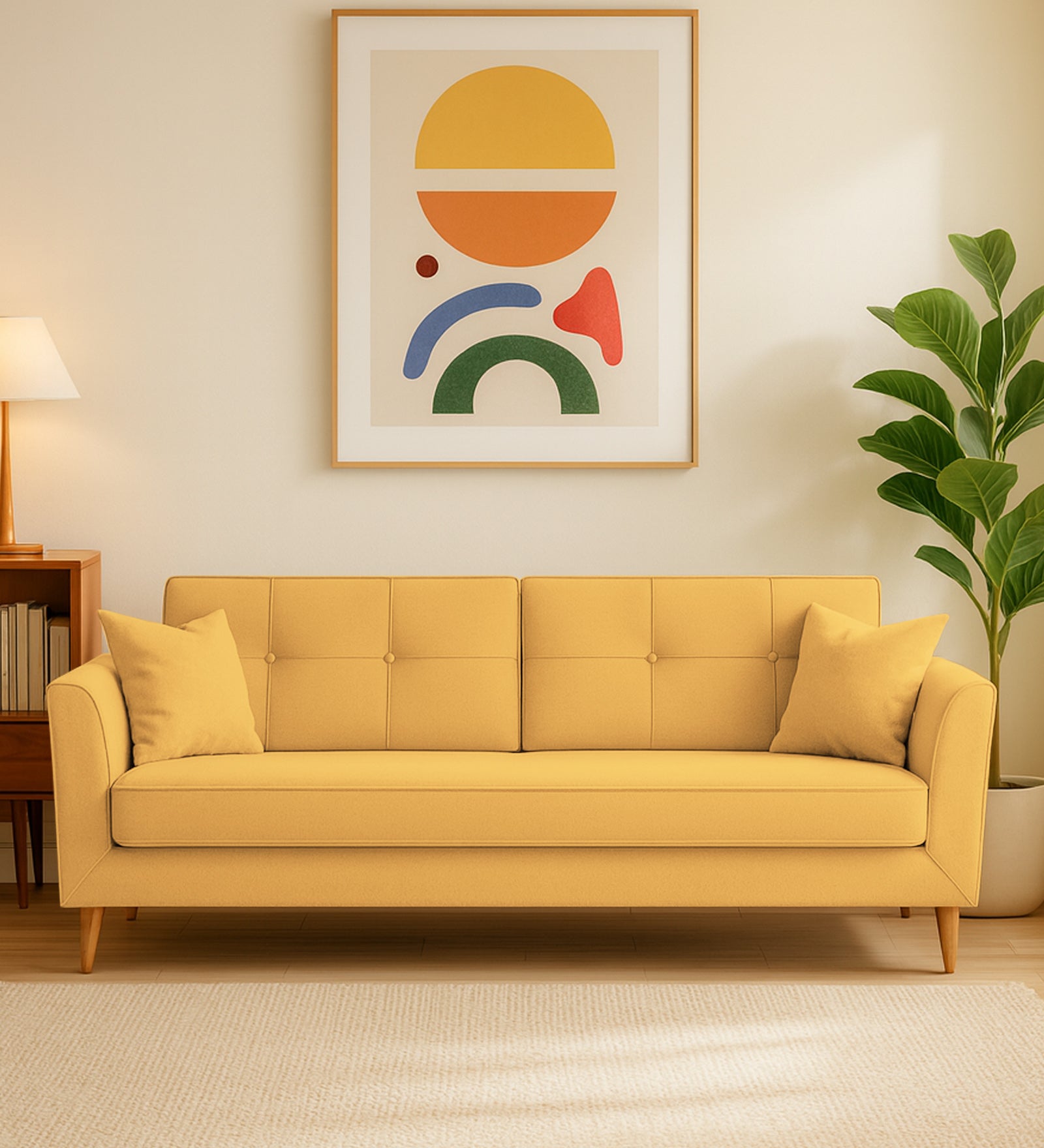 Nestin Velvet 3 Seater Sofa In Turmeric Yellow Colour