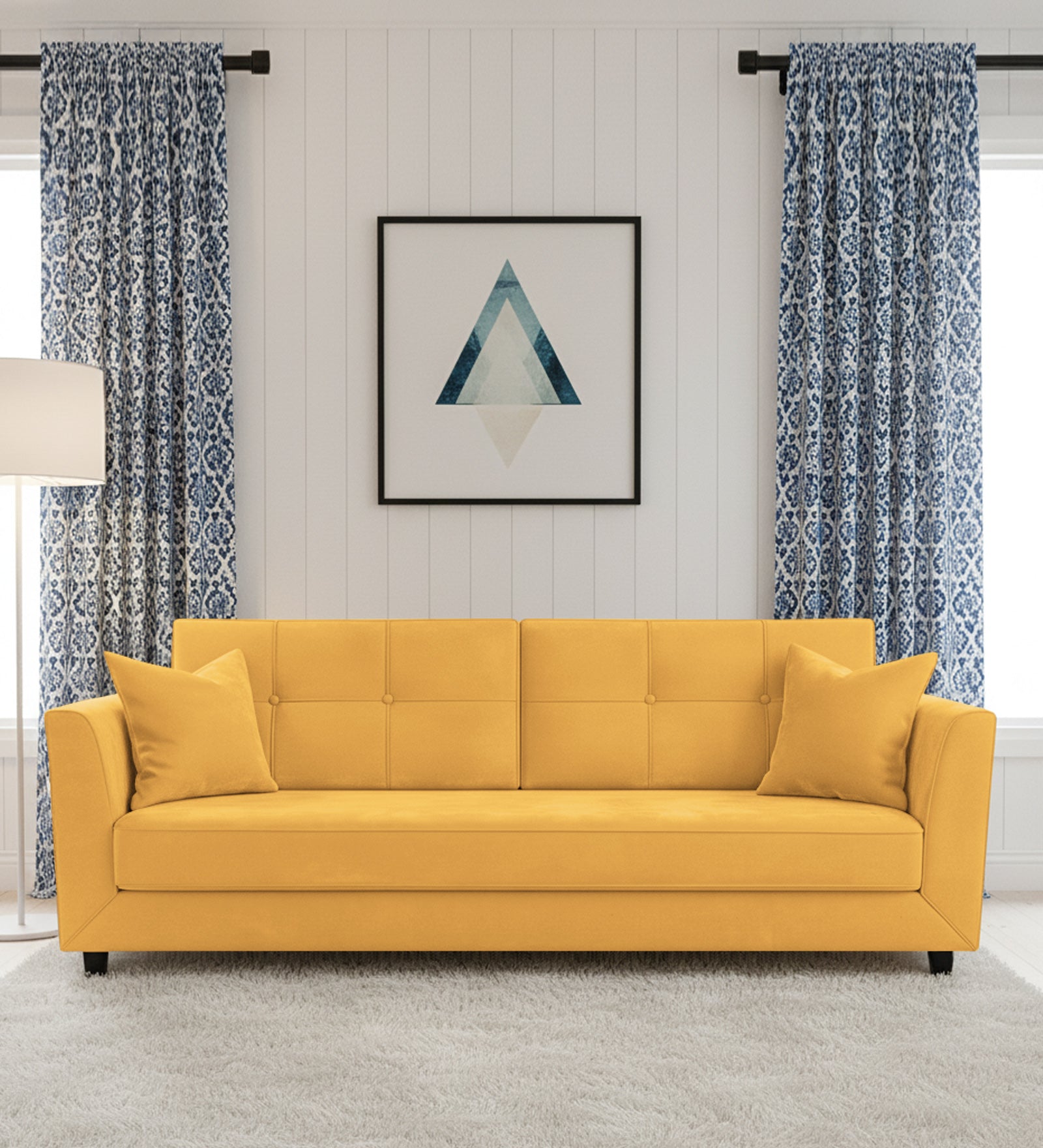 Nestin 3 Seater Velvet Sofa - Turmeric Yellow by Febonic Living