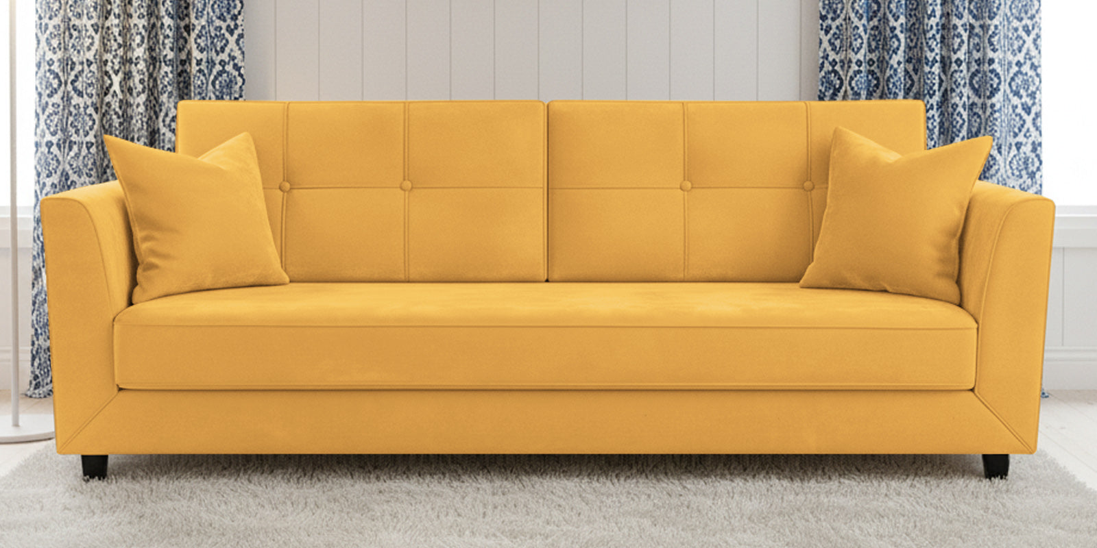 Nestin Velvet 3 Seater Sofa In Turmeric Yellow Colour - Febonic Living