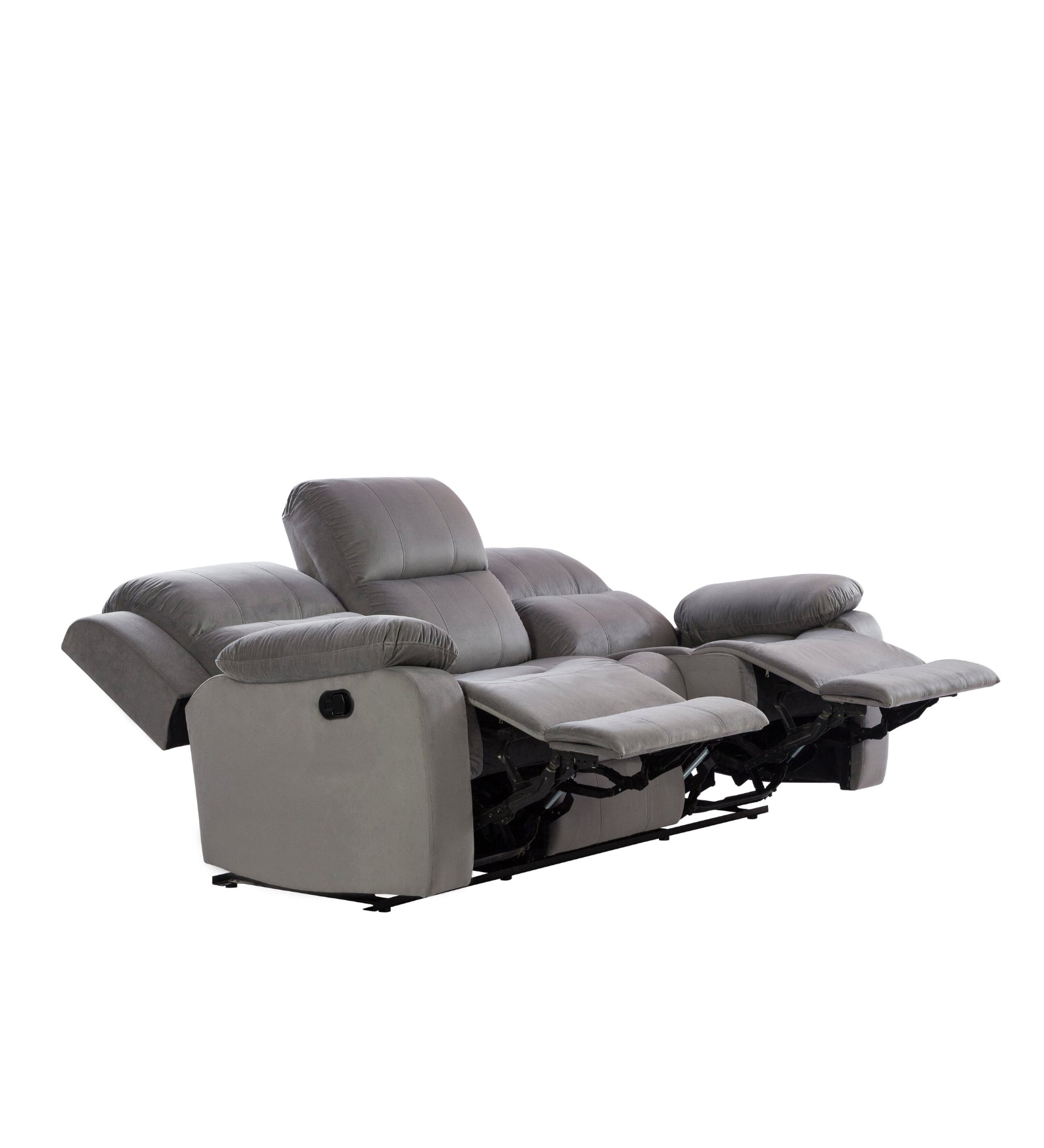 Newton 3 Seater Motorized Velvet Recliner - Concrete Grey - Reclined View by Febonic Living