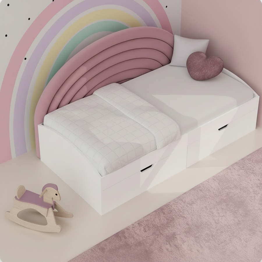 Nico Velvet Single Size Bed -  Blush Pink