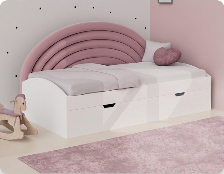 Nico Velvet Single Size Bed -  Blush Pink