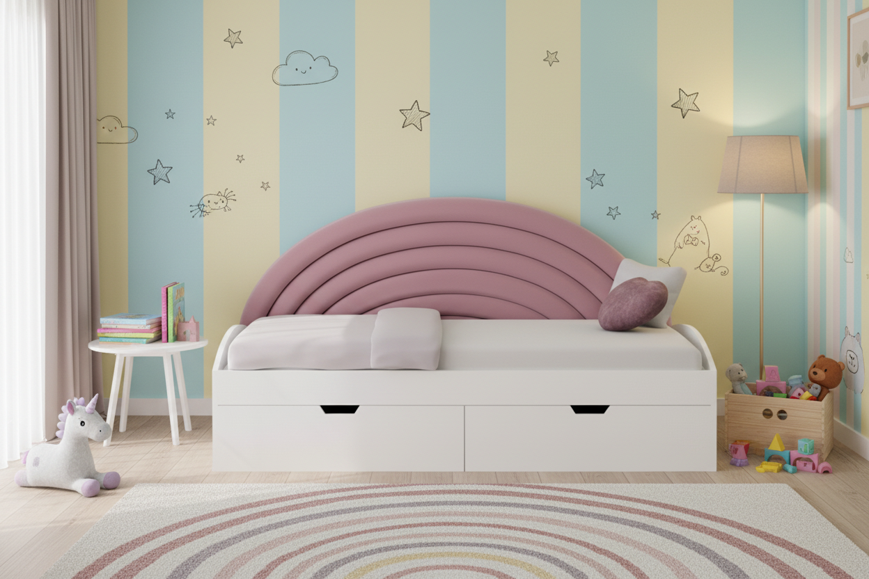 Nico Velvet Single Size Bed -  Blush Pink