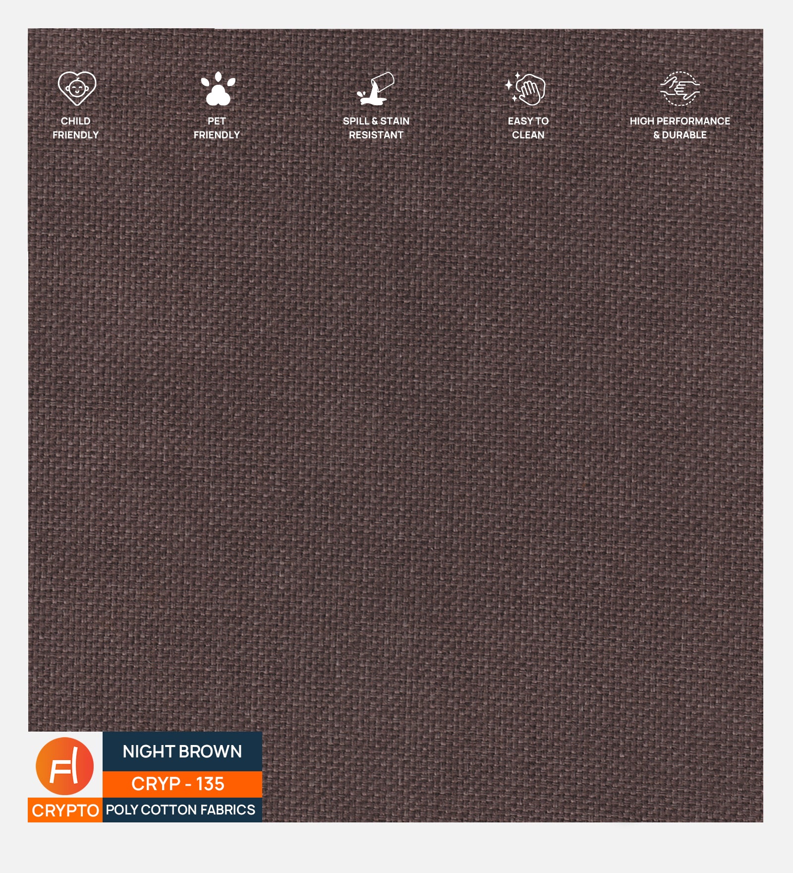 Crypto Poly Cotton Fabric in Night Brown Colour