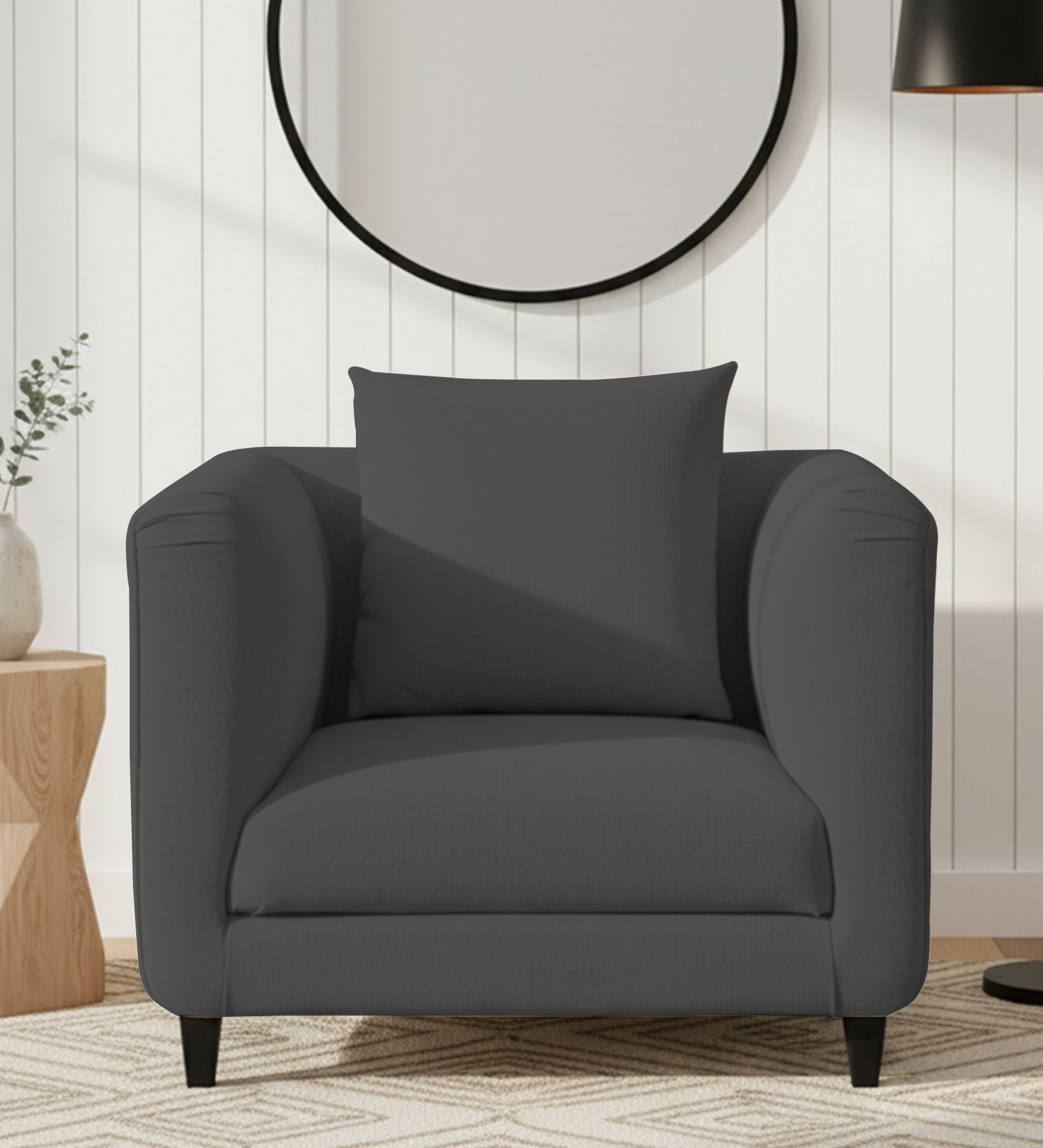 Niki  1 Seater Fabric Sofa - Charcoal Grey by Febonic Living