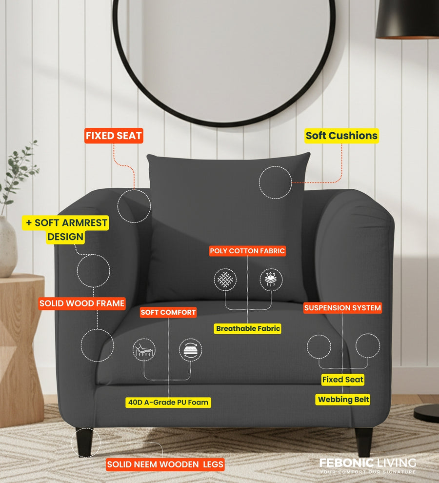 Niki Fabric 1 Seater Sofa In Coffee Brown Colour - Febonic Living