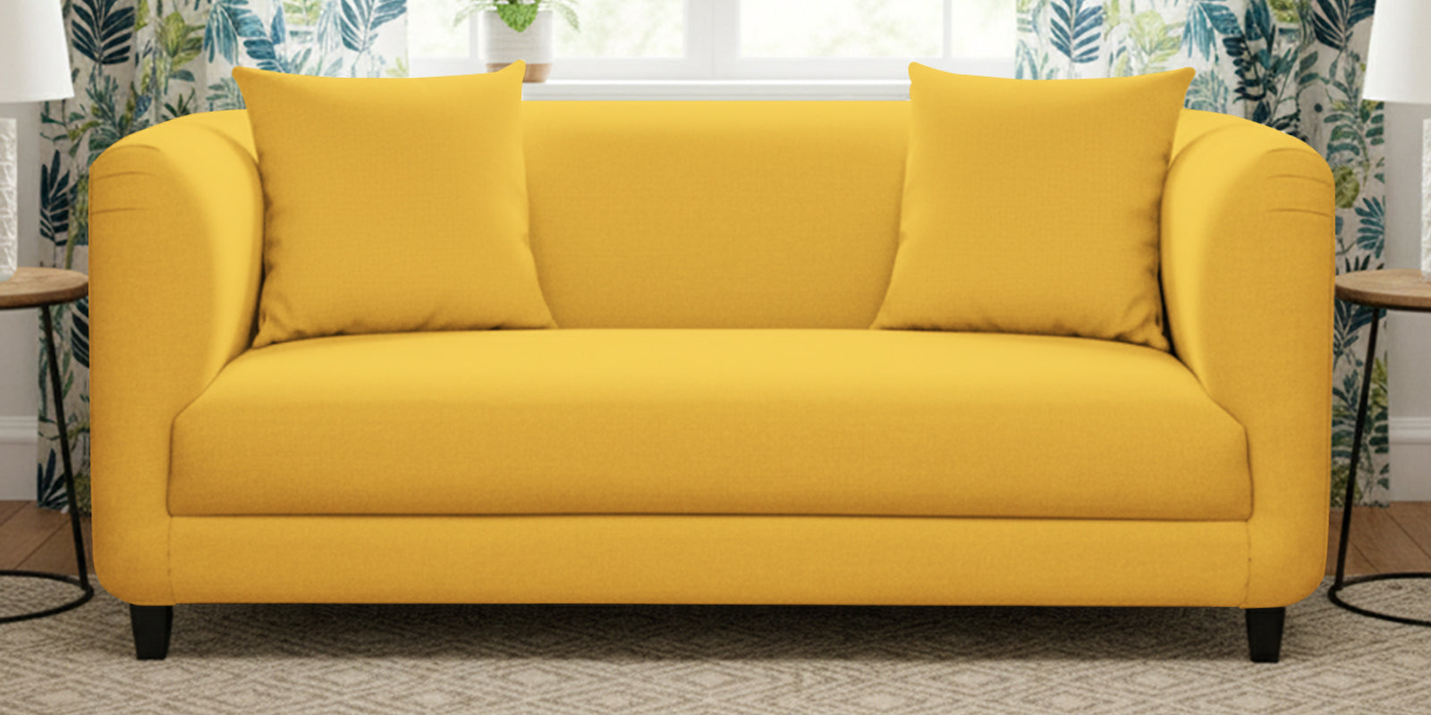 Niki Fabric 2 Seater Sofa In Bold Yellow Colour - Febonic Living