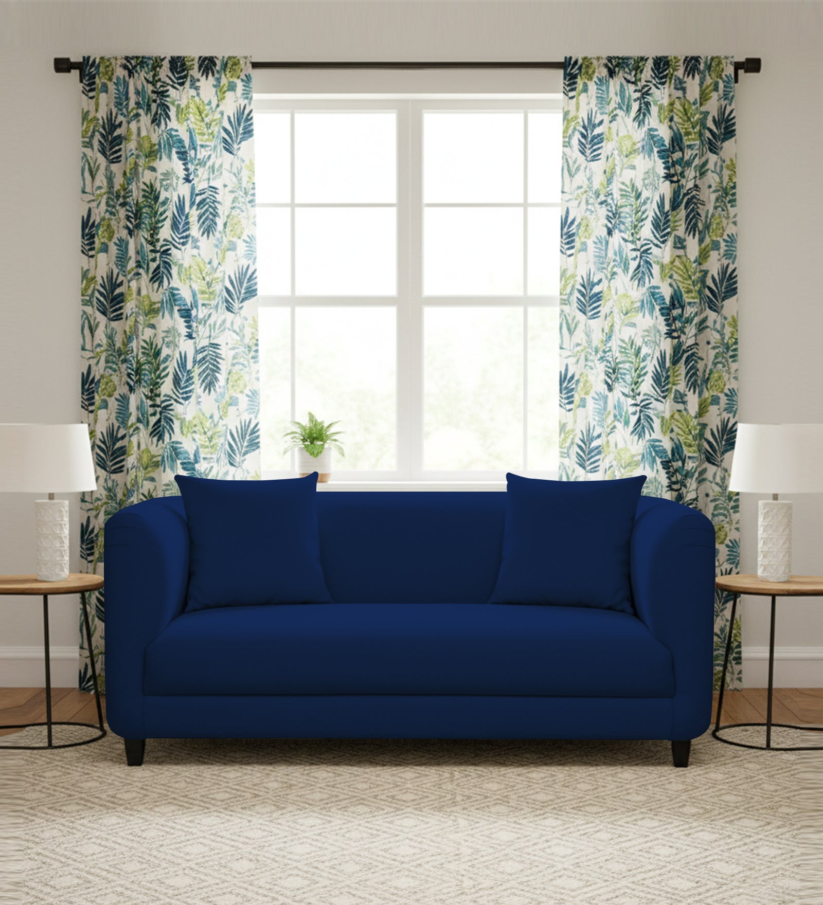 Niki Fabric 2 Seater Sofa In Royal Blue Colour