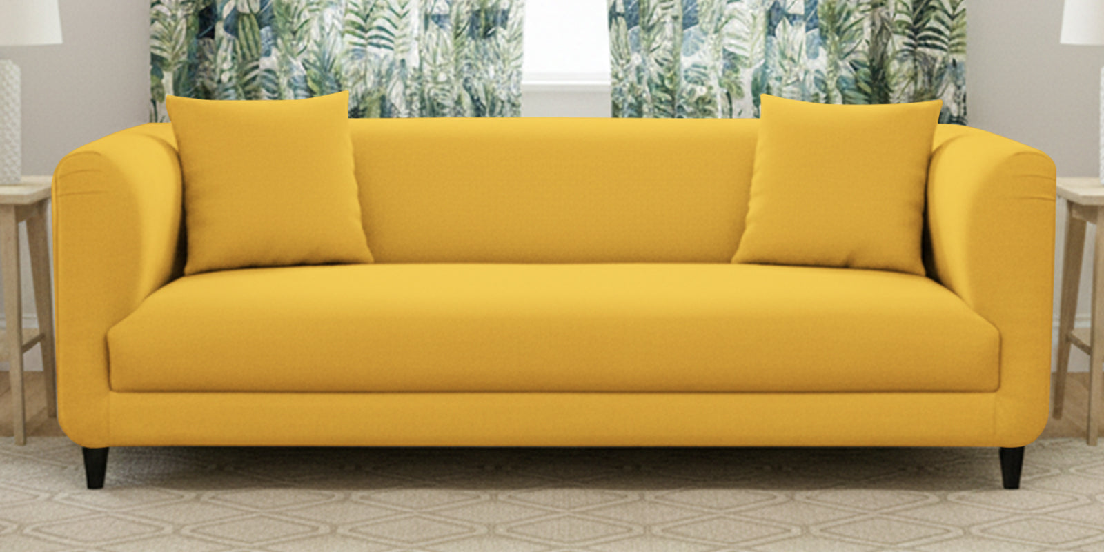 Niki Fabric 3 Seater Sofa In Bold Yellow Colour - Febonic Living