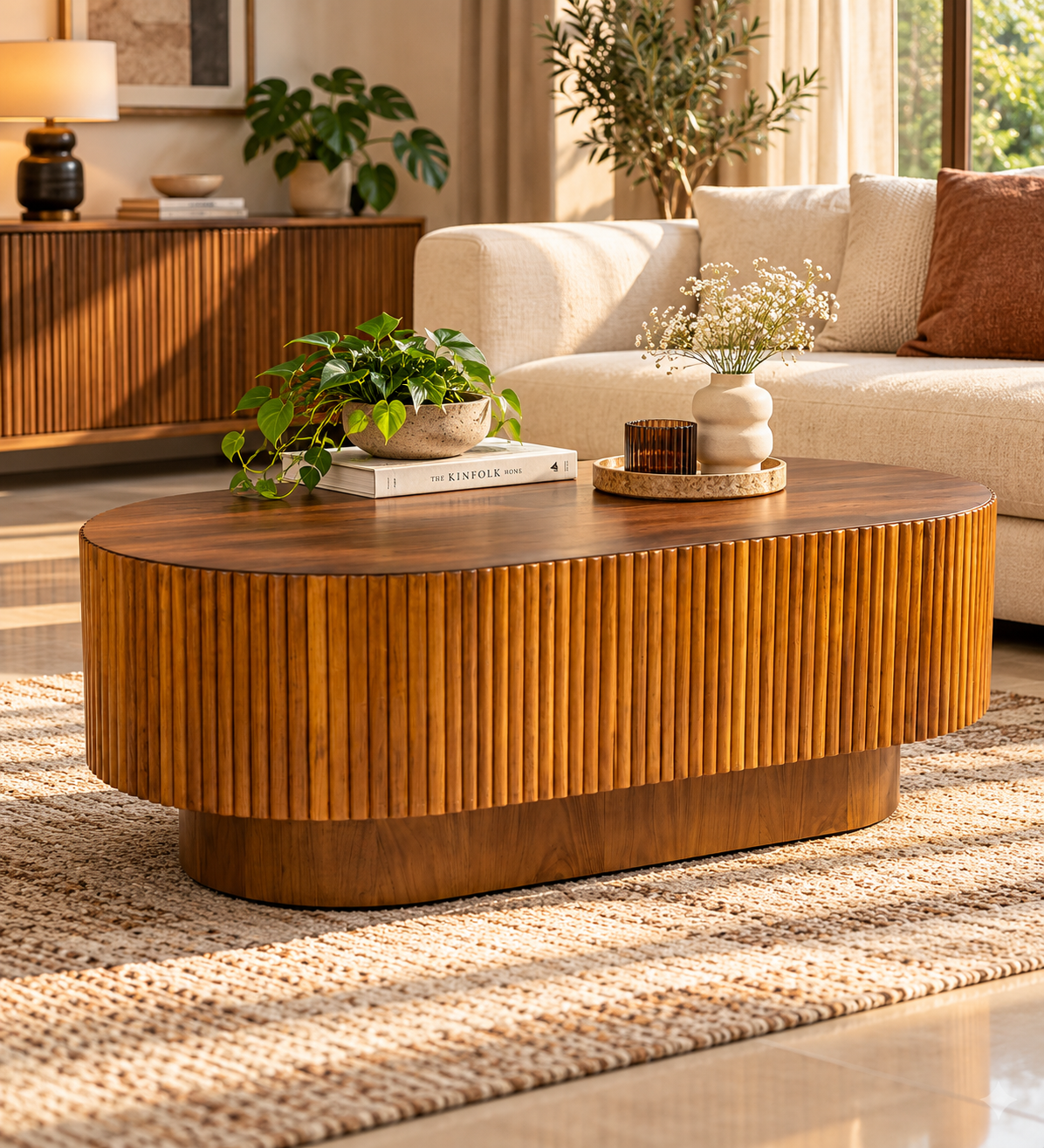 Nisa Sheesham Wood Coffee Table In Teak Finish