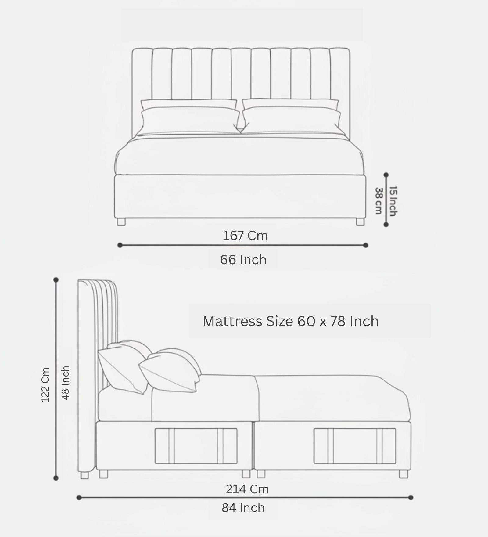 Nivi  Upholstered Fabric Queen Size Bed - Vivid Orange