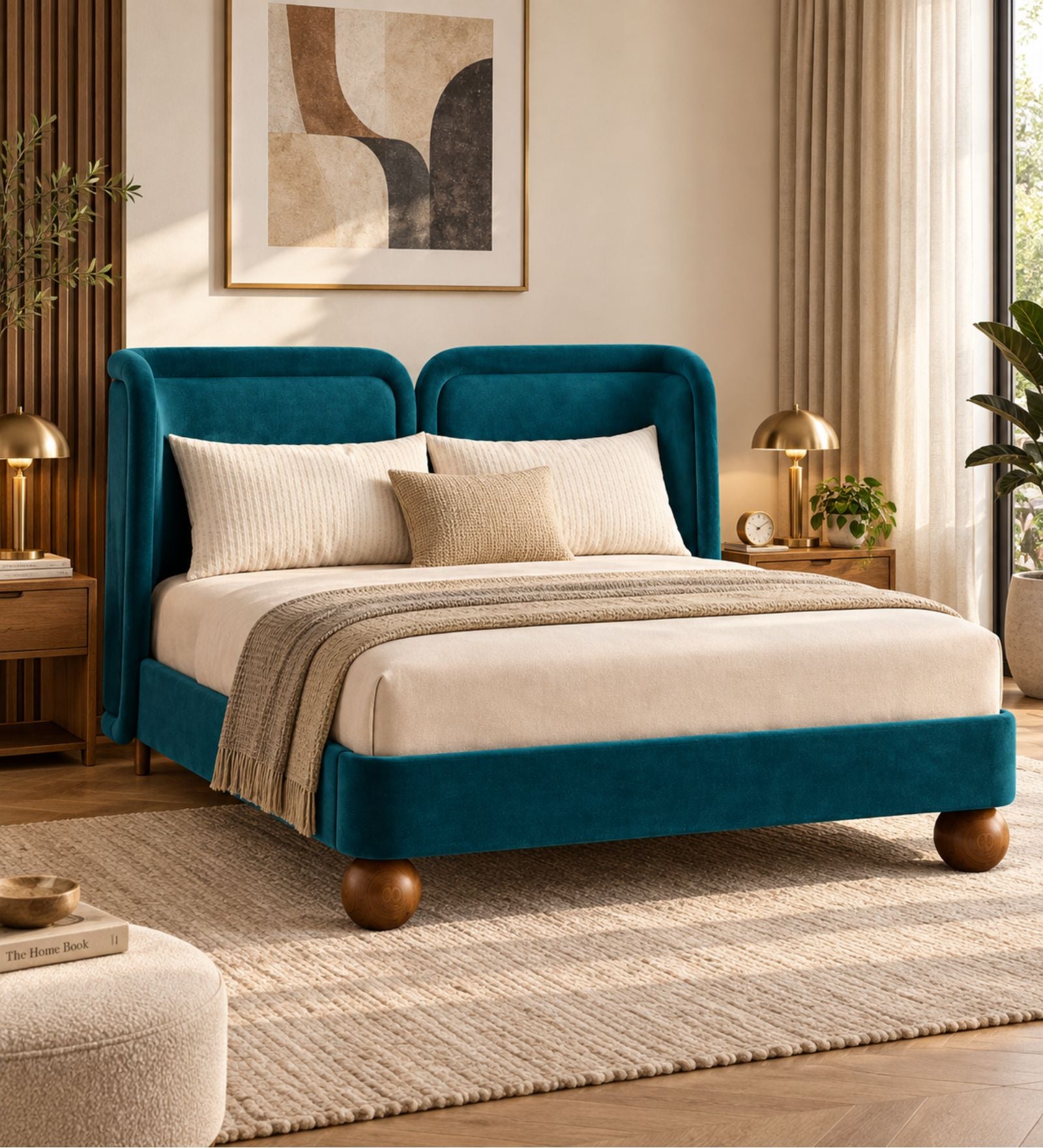 Nobella Opal Queen Size Bed - Arabian Green | Hydraulic Storage