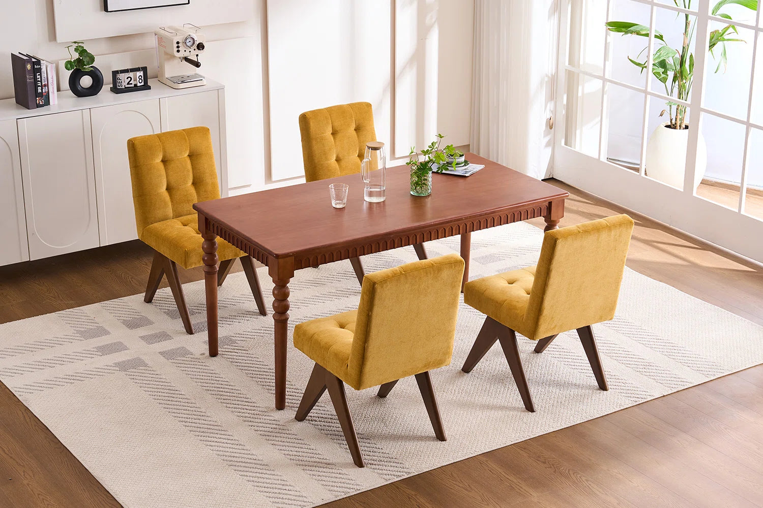 Nolen Fabric Dining Chair In Yellow Colour (Set of 4)