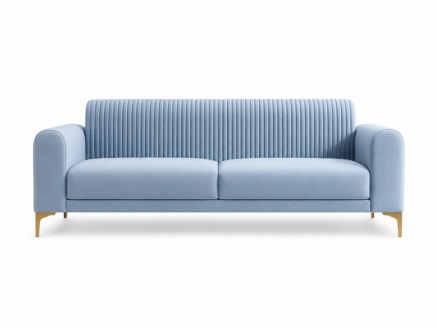 Nordic Curve 3 Seater Fabric Sofa - Luxe Ocean Blue - Front View by Febonic Living