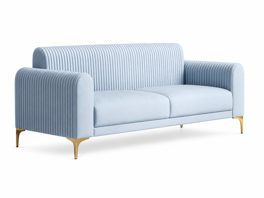Nordic Curve 3 Seater Fabric Sofa - Luxe Ocean Blue - Side View by Febonic Living