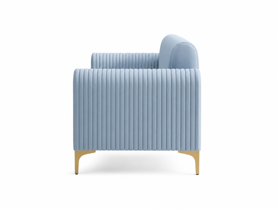 Nordic Curve 3 Seater Fabric Sofa - Luxe Ocean Blue - Side View 1 by Febonic Living