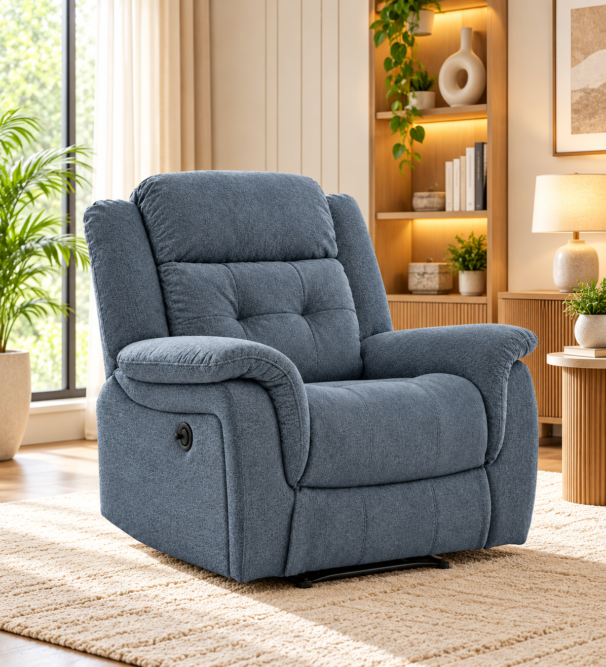 Norton 1 Seater Fabric Motorized Recliner - Capri Blue