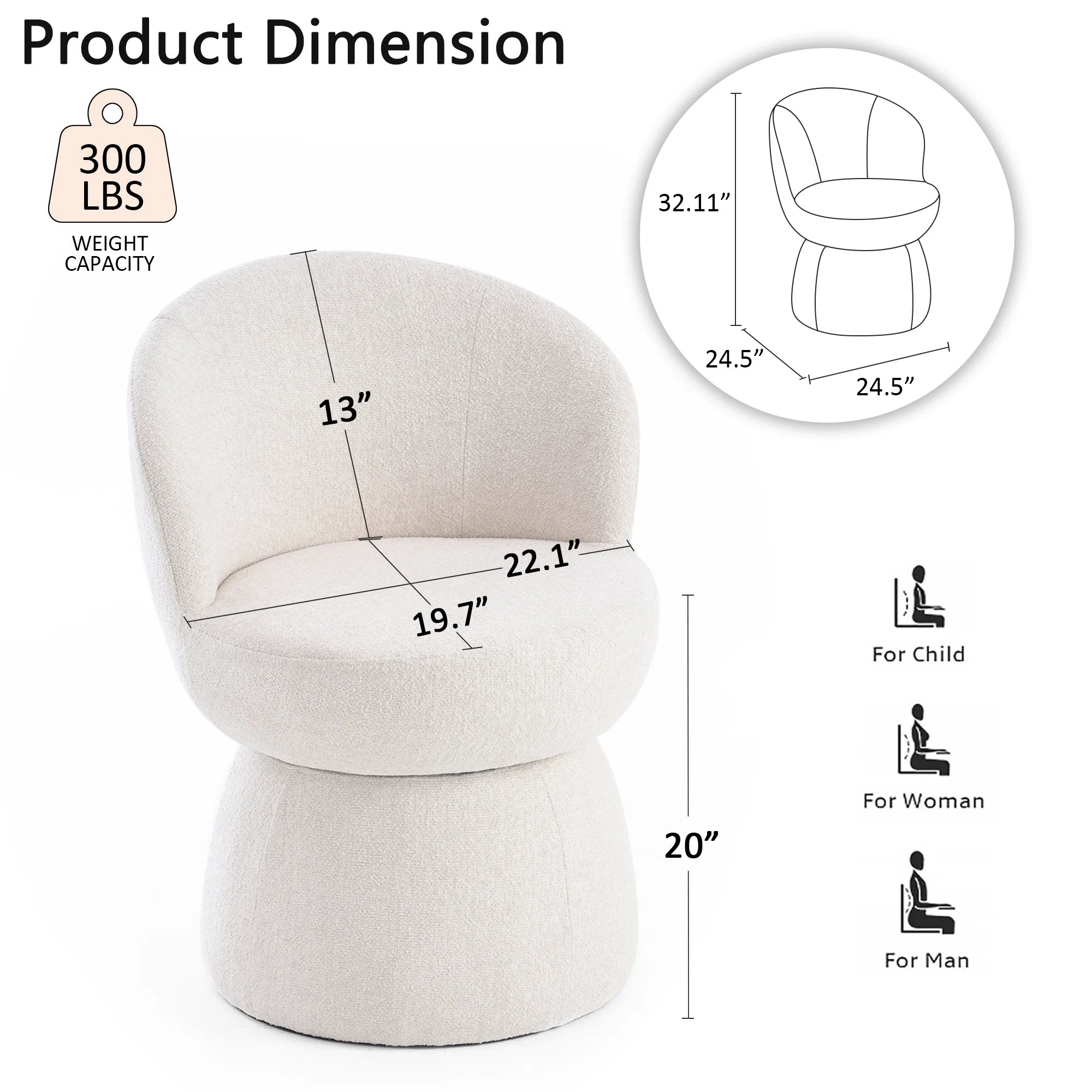 Nuvi Boucle Fabric Swivel Chair In Shell White Colour (Set of 2)