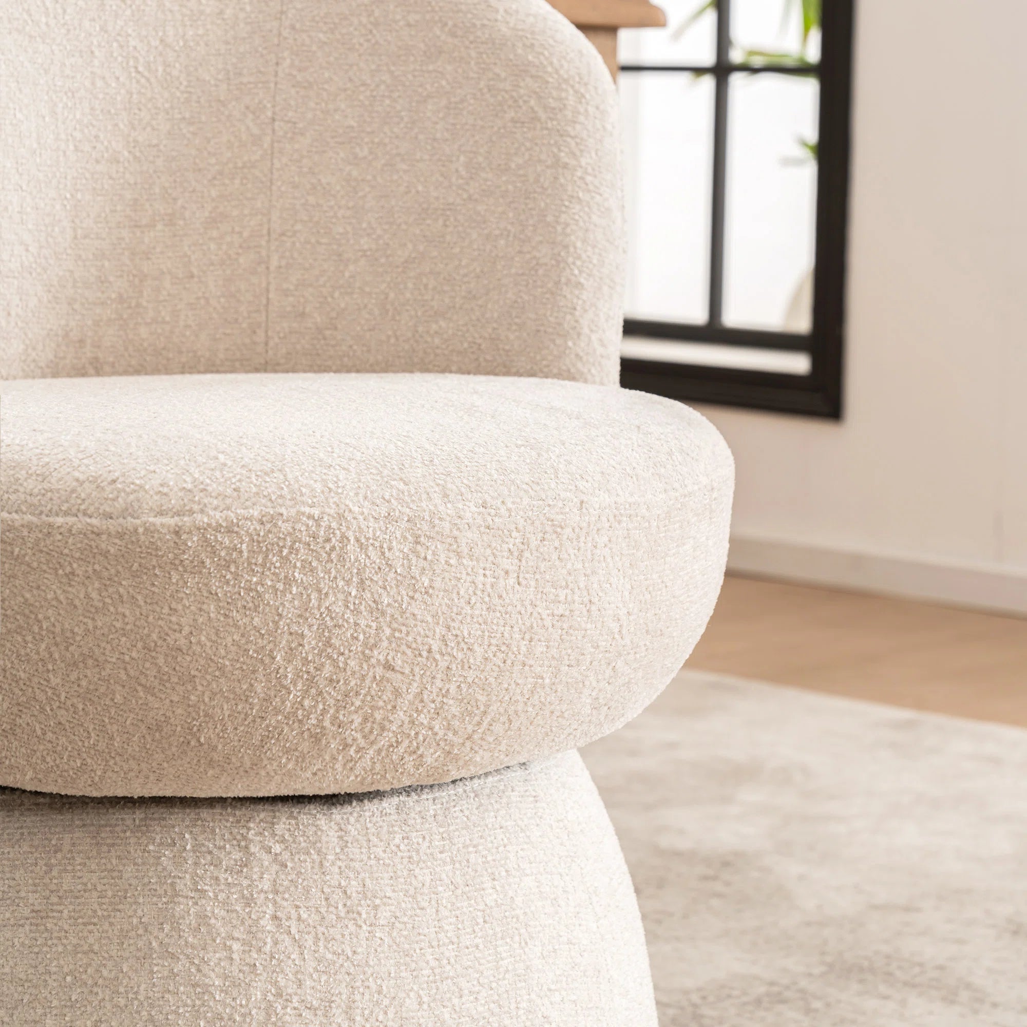 Nuvi Boucle Fabric Swivel Chair In Shell White Colour (Set of 2)