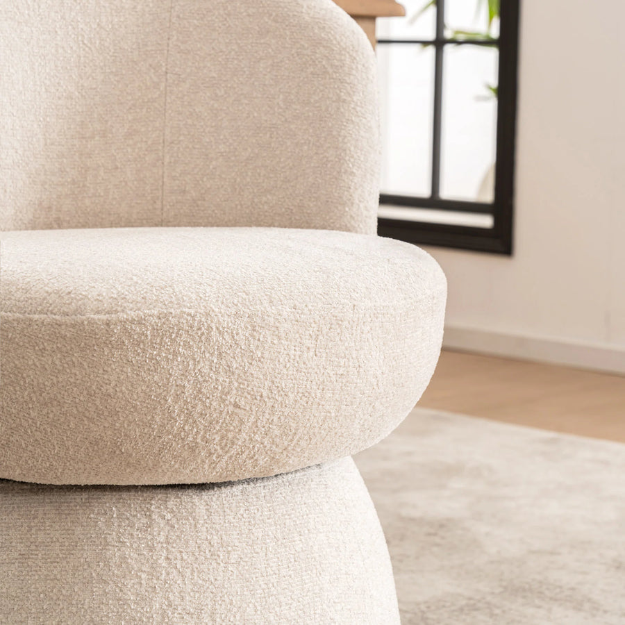 Nuvi Boucle Fabric Swivel Chair In Shell White Colour Set Of 2 - Febonic Living