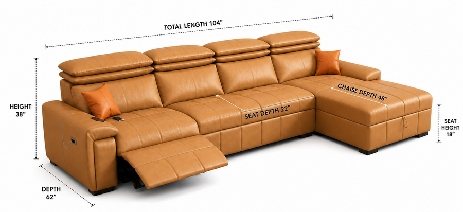 Nuvo Premium L-Shaped Leather Recliner Sofa - Tan Brown