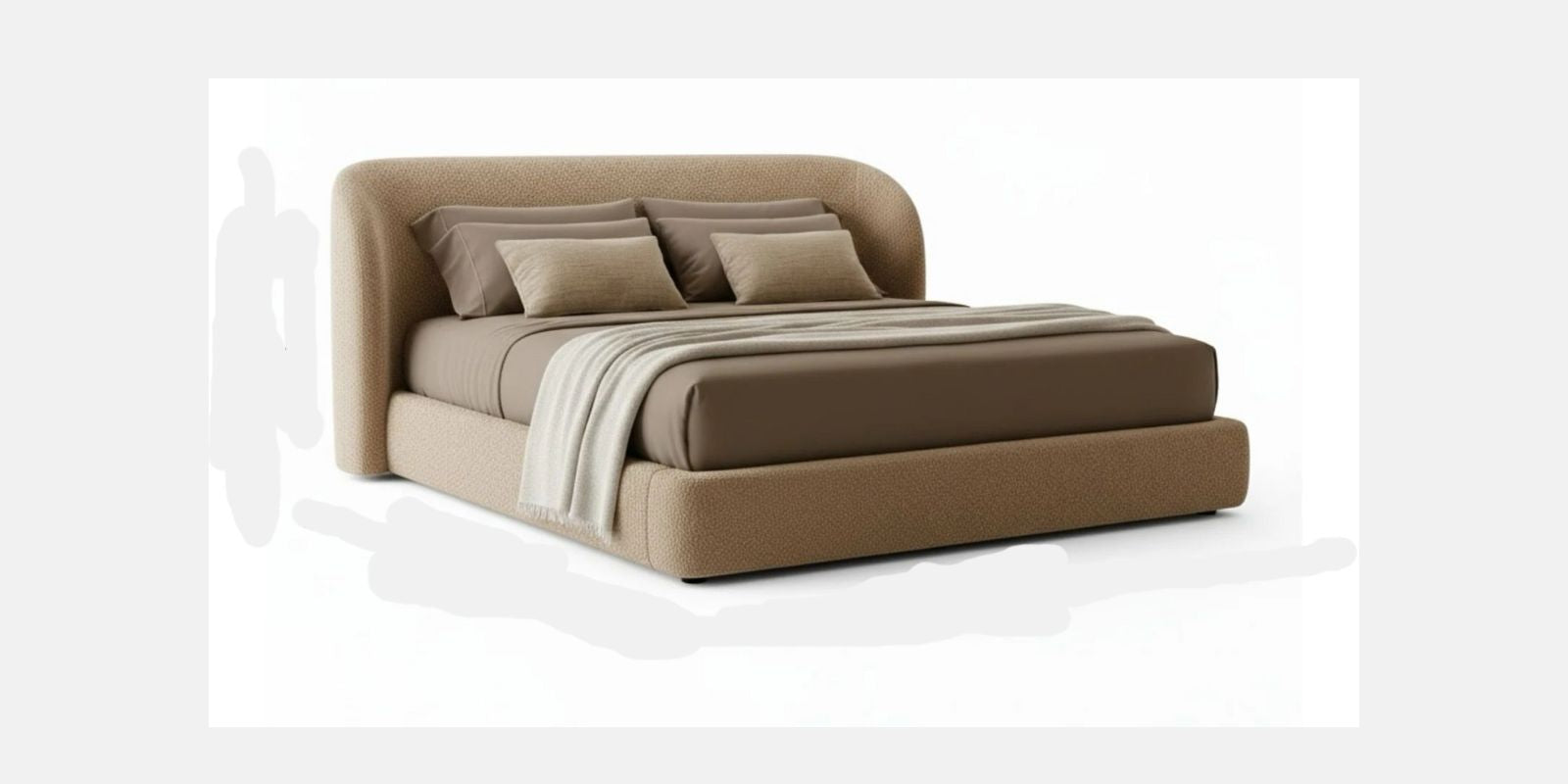 Nyssa Boucle Upholstered Queen Size Bed In Mushroom Beige Colour - Febonic Living