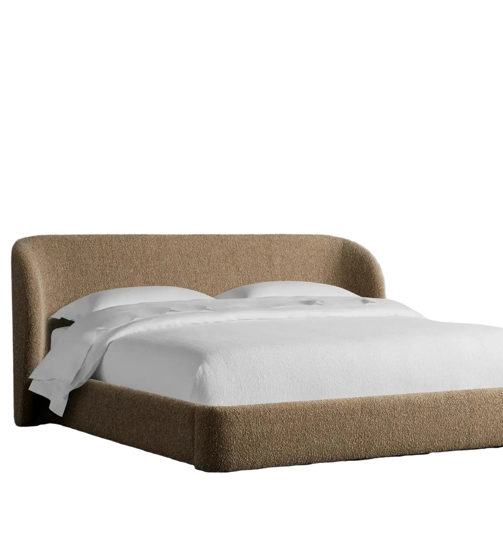 Nyssa Boucle Upholstered Queen Size Bed In Mushroom Beige Colour - Febonic Living