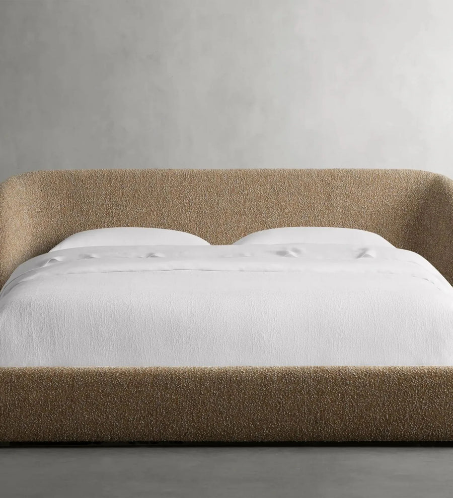 Nyssa Boucle Upholstered Queen Size Bed In Mushroom Beige Colour - Febonic Living