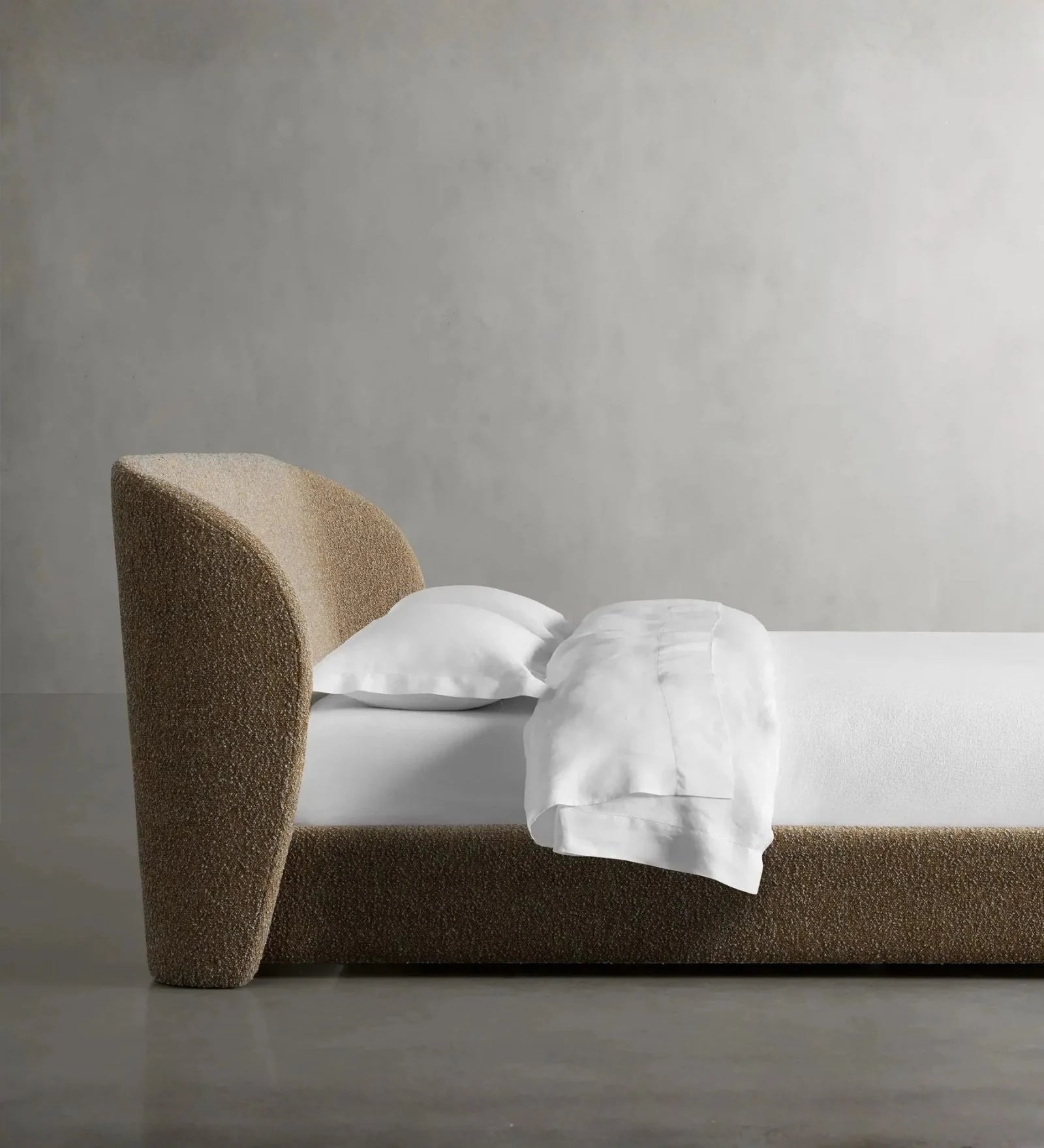 Nyssa Boucle Upholstered Queen Size Bed In Mushroom Beige Colour - Febonic Living