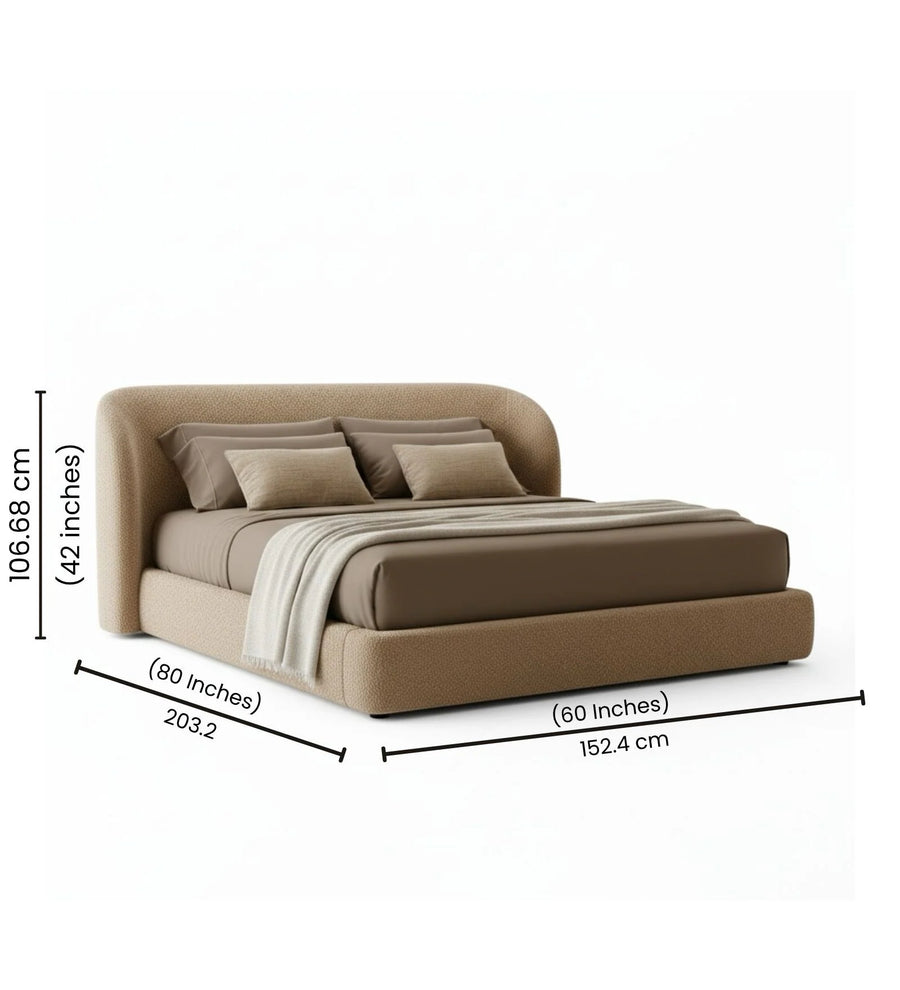 Nyssa Boucle Upholstered Queen Size Bed with Storage In Mushroom Beige Colour - Febonic Living