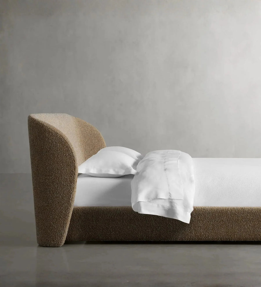 Nyssa Boucle Upholstered Queen Size Bed with Storage In Mushroom Beige Colour - Febonic Living