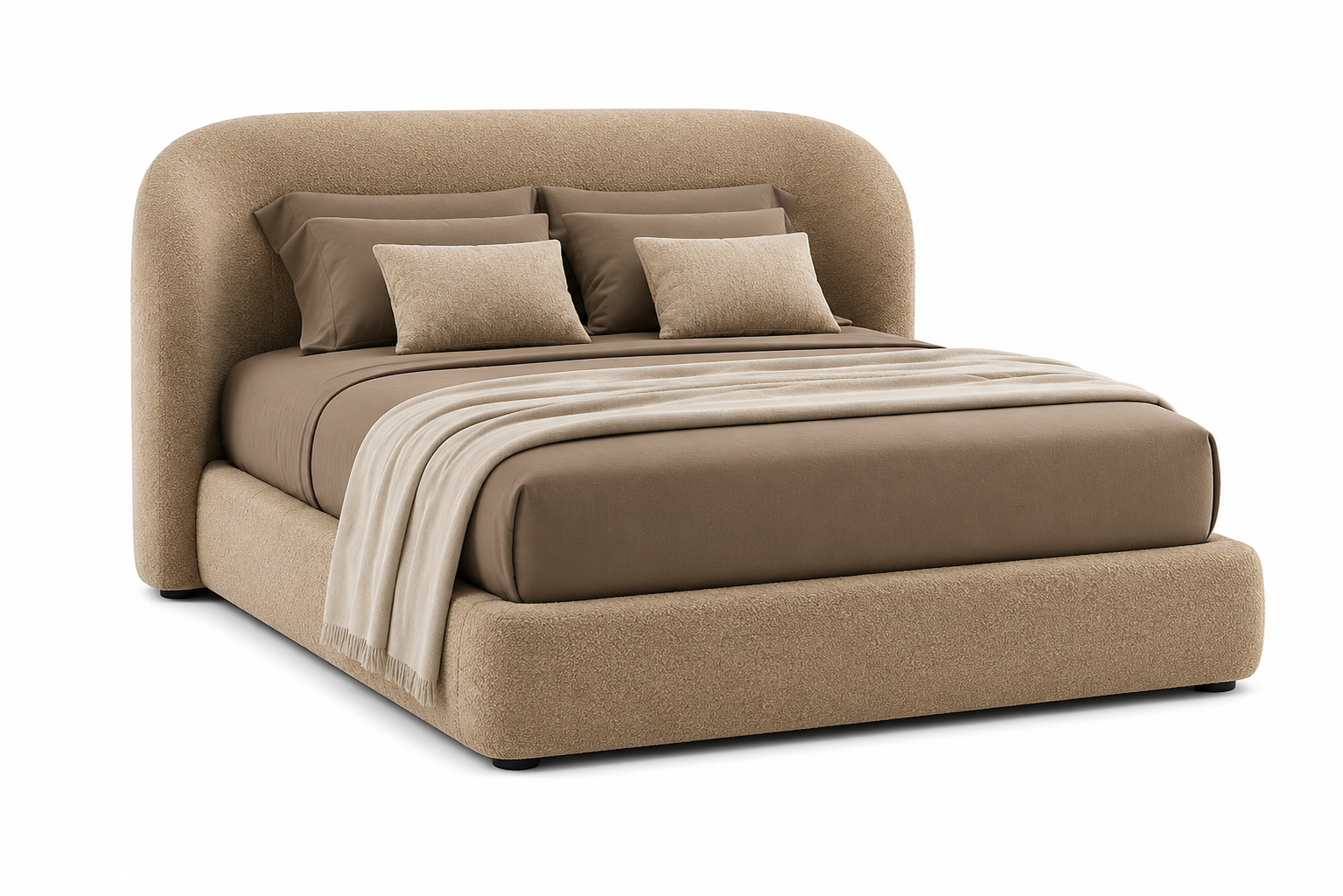Nyssa Boucle Upholstered Bed with Storage- Mushroom Beige - Side View by Febonic Living