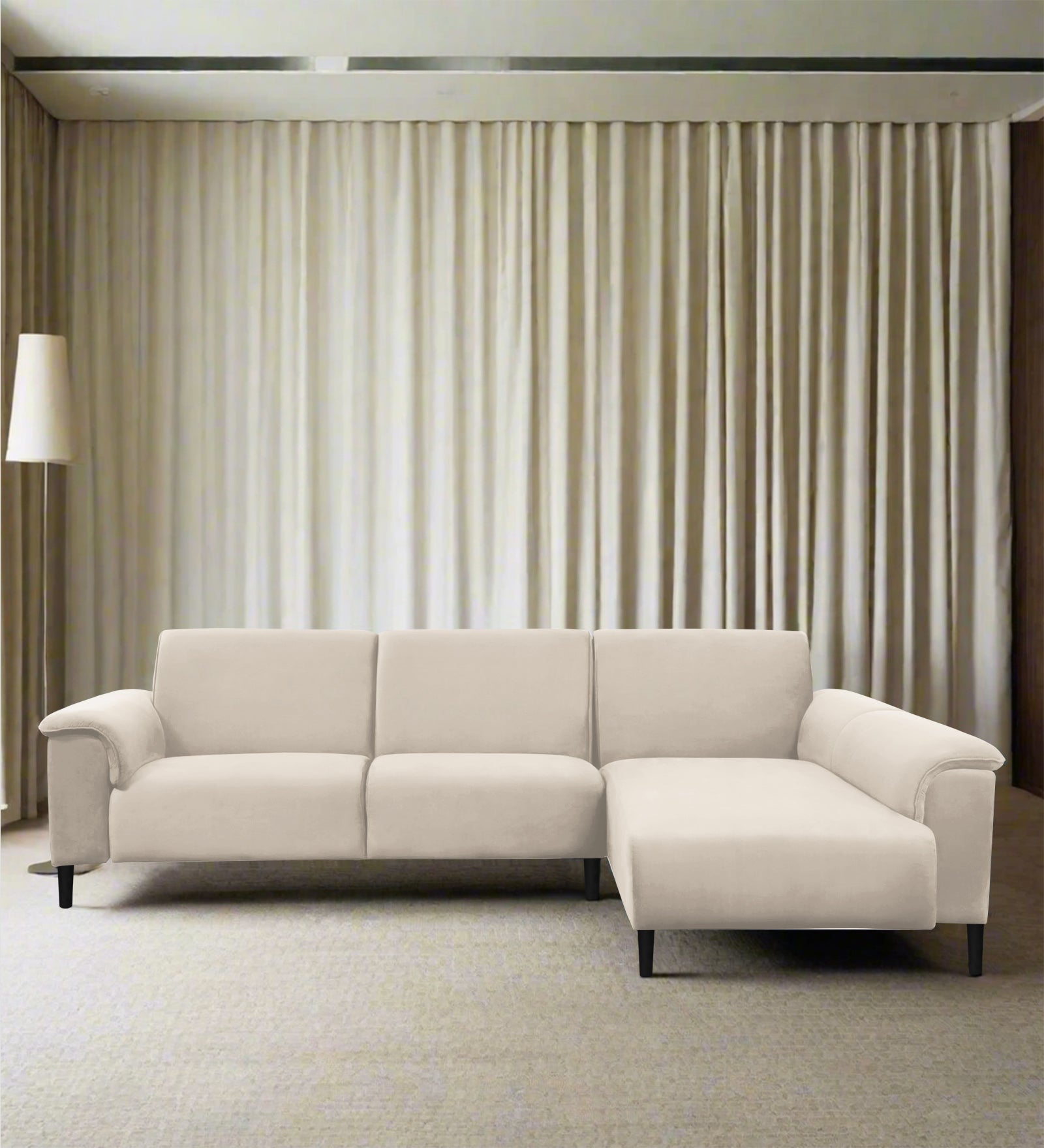 Ocean Velvet LHS Sectional Sofa (2+ Lounger) In Camel Beige Colour - Febonic Living