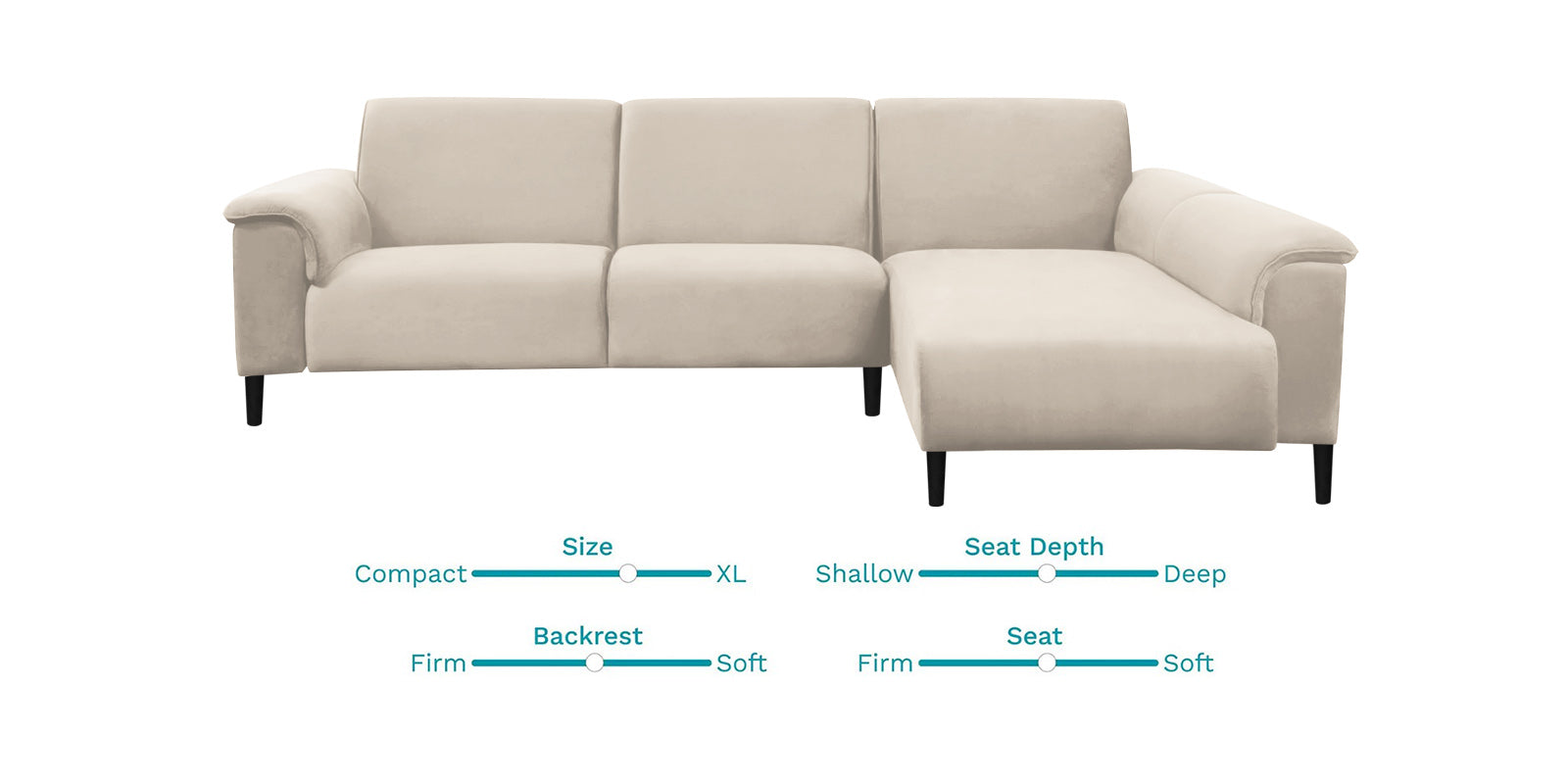 Ocean Velvet LHS Sectional Sofa (2+ Lounger) In Camel Beige Colour - Febonic Living