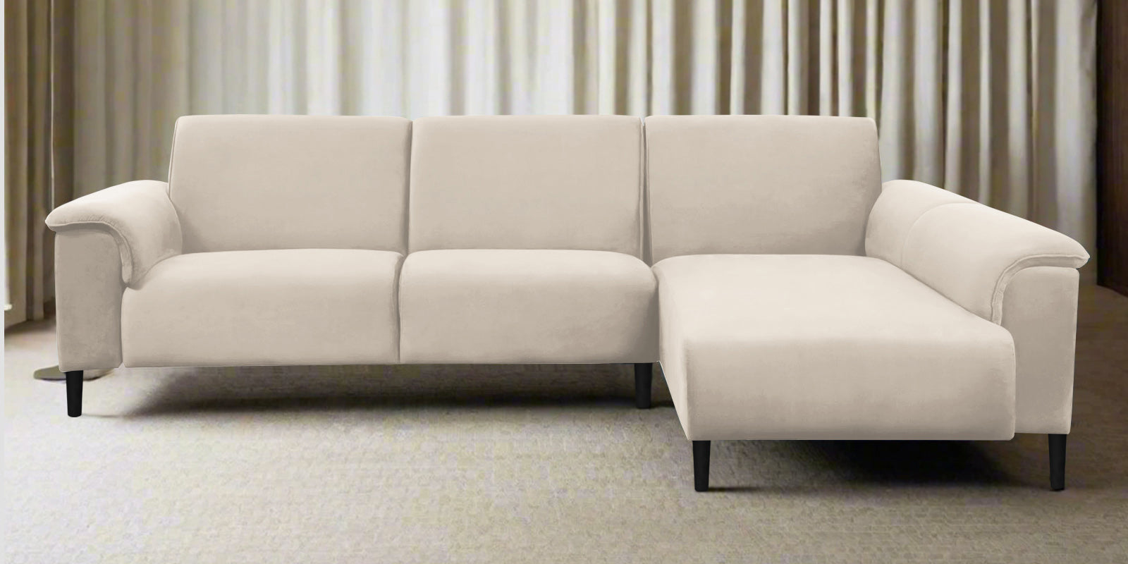 Ocean Velvet LHS Sectional Sofa (2+ Lounger) In Camel Beige Colour - Febonic Living