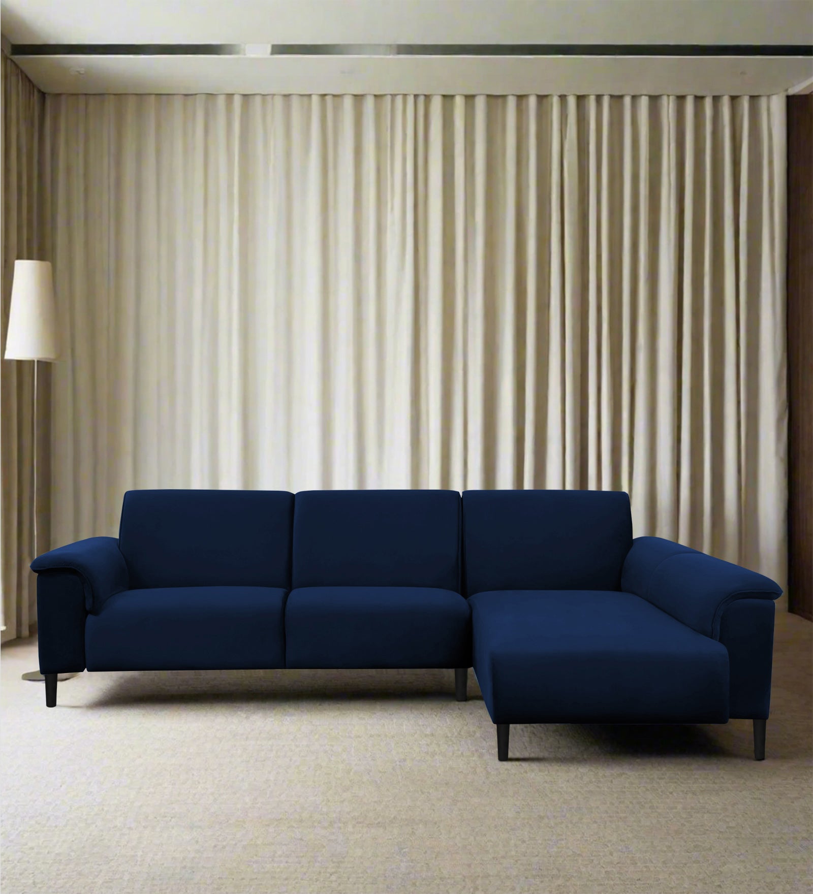 Ocean Velvet LHS Sectional Sofa (2+ Lounger) In Imperial Blue Colour - Febonic Living