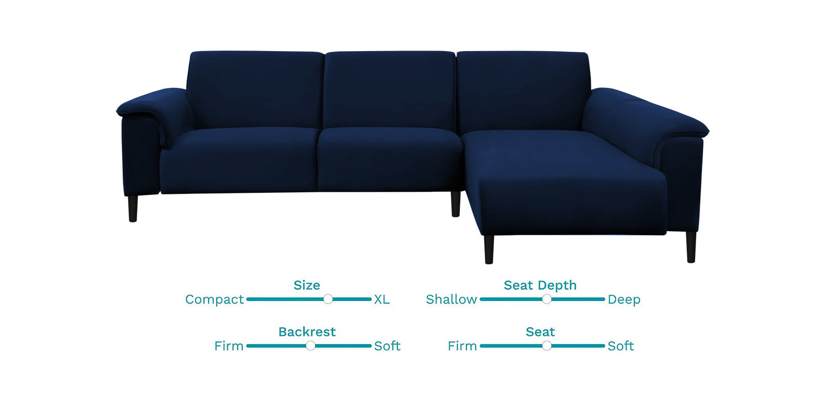 Ocean Velvet LHS Sectional Sofa (2+ Lounger) In Imperial Blue Colour - Febonic Living