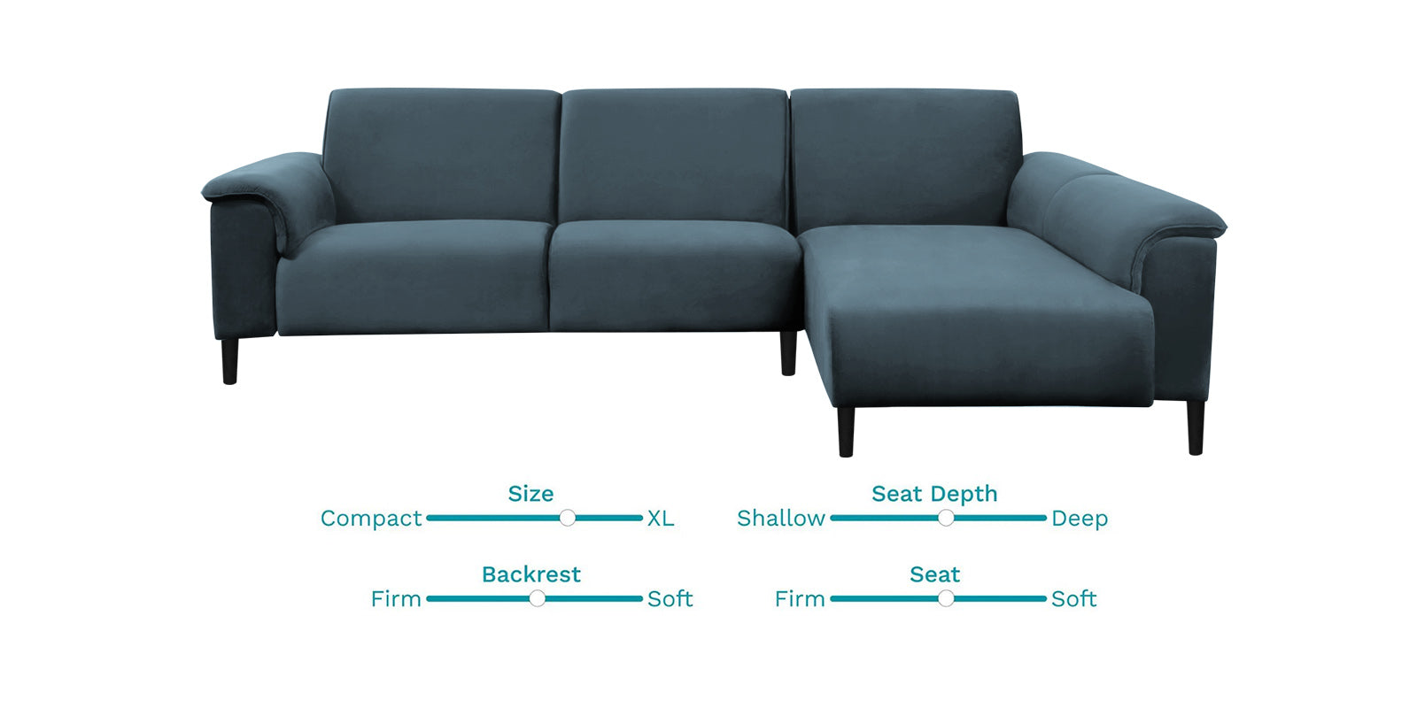 Ocean Velvet LHS Sectional Sofa (2+ Lounger) In Oxford Blue Colour - Febonic Living