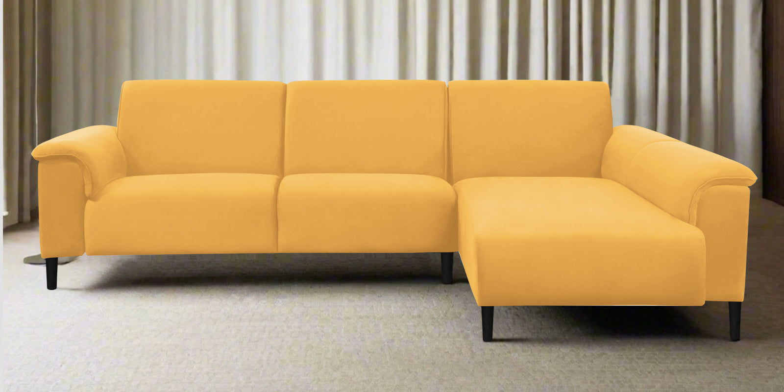 Ocean Velvet LHS Sectional Sofa (2+ Lounger) In Turmeric Yellow Colour - Febonic Living